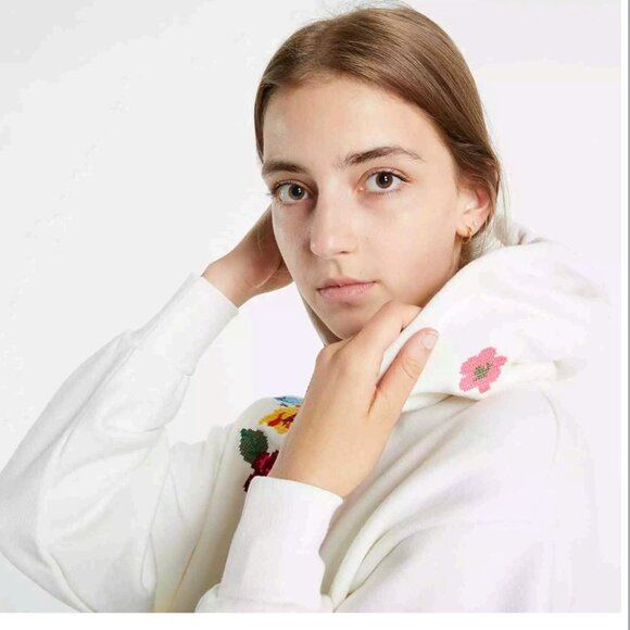 Vans Anaheim Factory Needlepoint/Embroidered Floral Hoodie White Size XS NWT - Picture 4 of 14